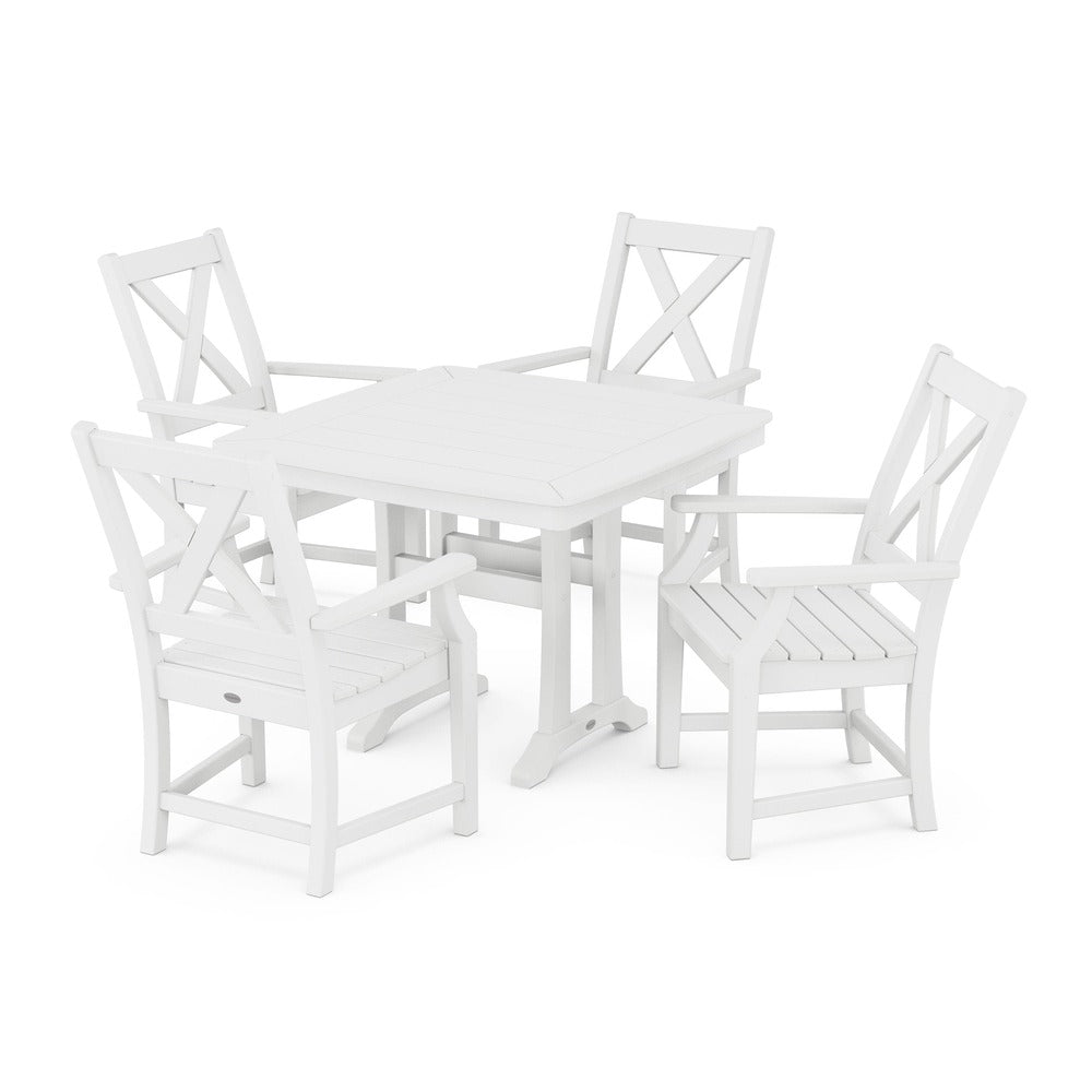 POLYWOOD® Braxton 5-Piece Dining Set with Trestle Legs - White PWS960-1-WH