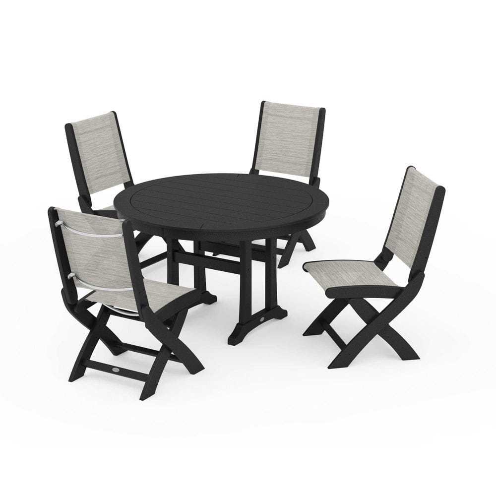 POLYWOOD® - Coastal Folding Side Chair 5-Piece Round Dining Set With Trestle Legs - PWS1121