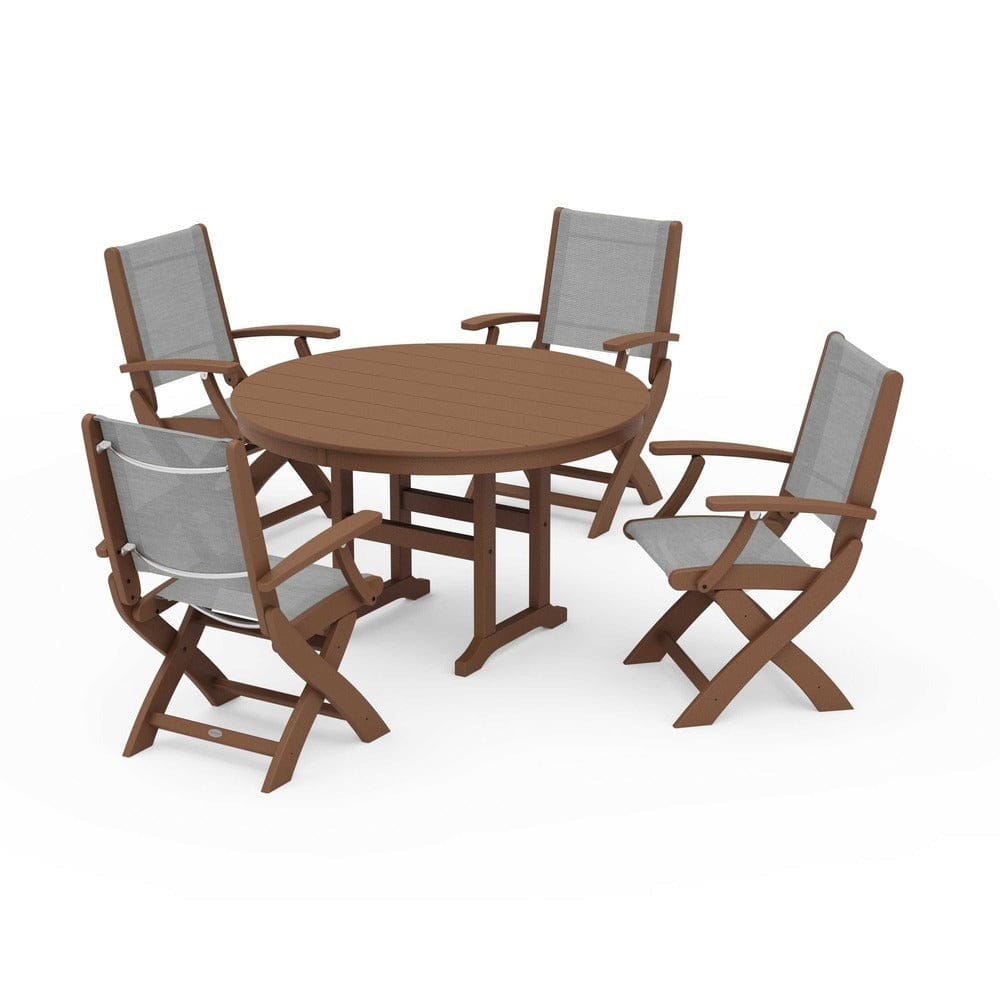 POLYWOOD® - Coastal Folding Chair 5-Piece Round Dining Set - PWS1357