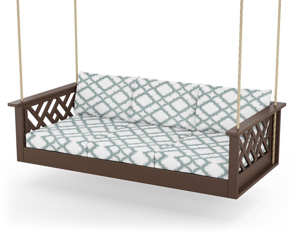 Chippendale Daybed Swing - Mahogany / Trellis Glacier Spa