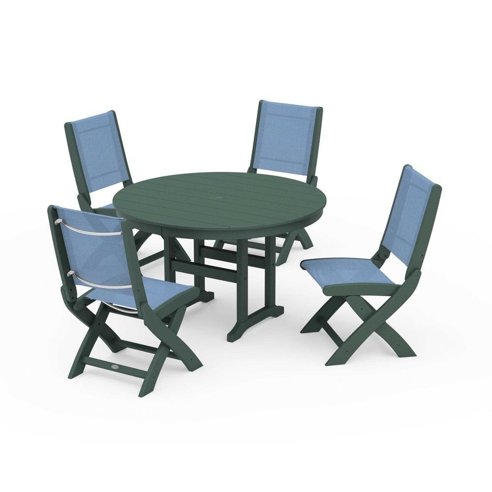 POLYWOOD® - Coastal Folding Side Chair 5-Piece Round Dining Set - PWS1358 Outdoor Furniture POLYWOOD®