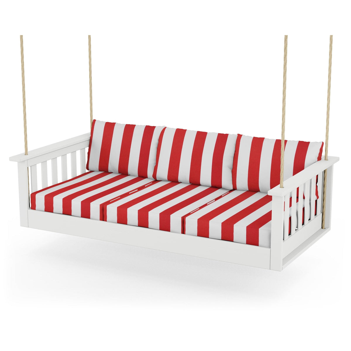 Vineyard Daybed Swing - White / Cabana Stripe Crimson
