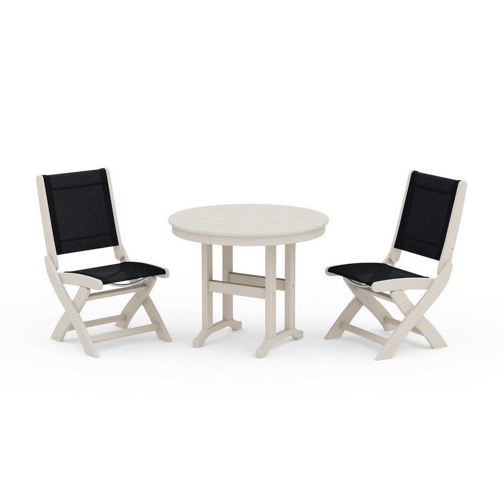 POLYWOOD® - Coastal Folding Side Chair 3-Piece Round Dining Set - PWS1329