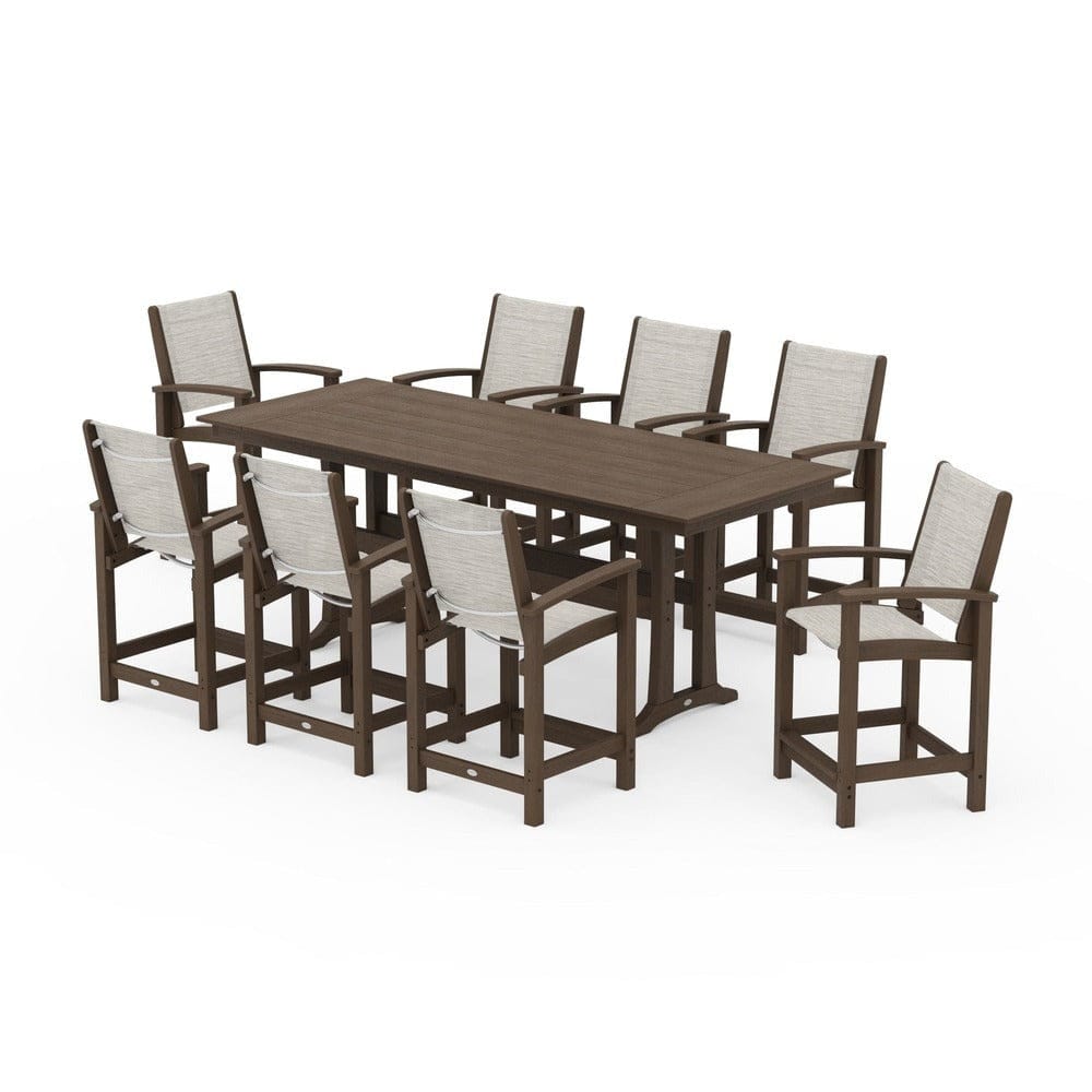 POLYWOOD® - Coastal 9-Piece Farmhouse Counter Set with Trestle Legs - PWS1898