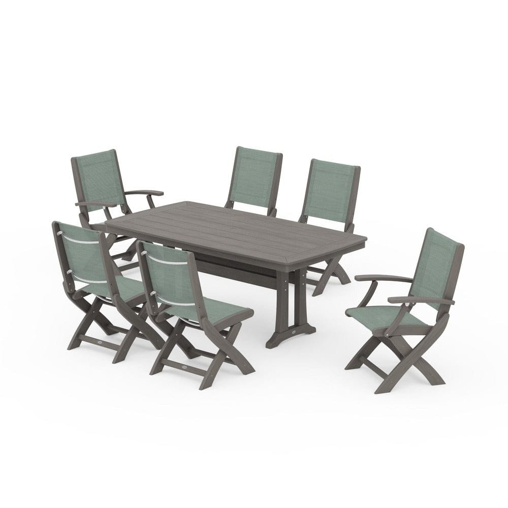 POLYWOOD® - Coastal Folding Chair 7-Piece Dining Set with Trestle Legs - PWS1037