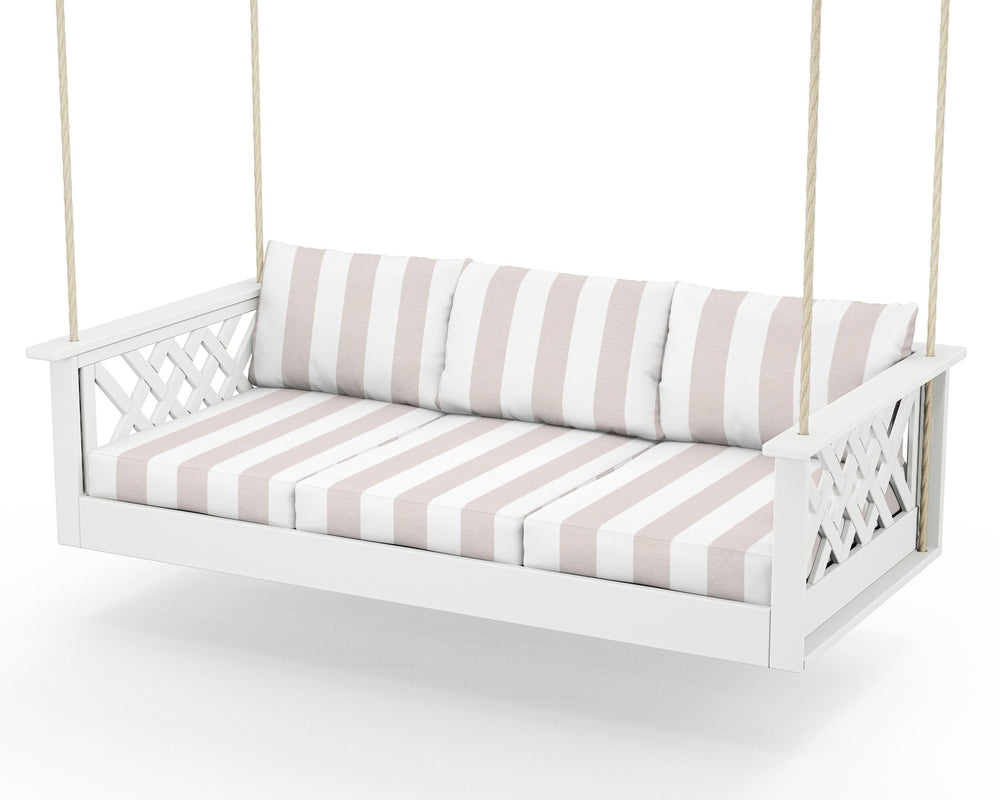 Wovendale Daybed Swing - White / Cabana Stripe Dune Burlap