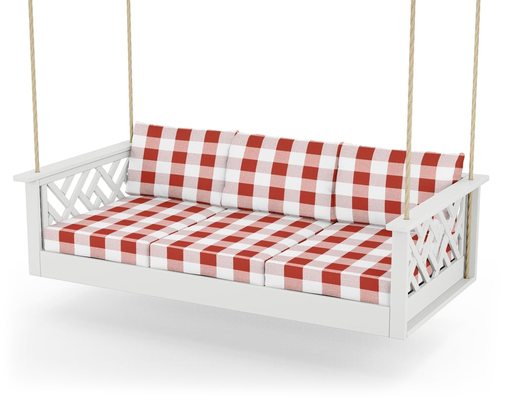 Chippendale Daybed Swing - White / Buffalo Plaid Crimson