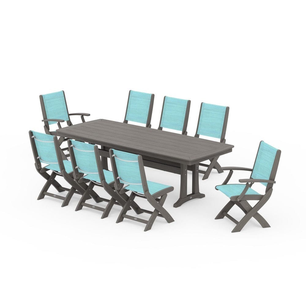 POLYWOOD® - Coastal Folding 9-Piece Dining Set with Trestle Legs - PWS1501