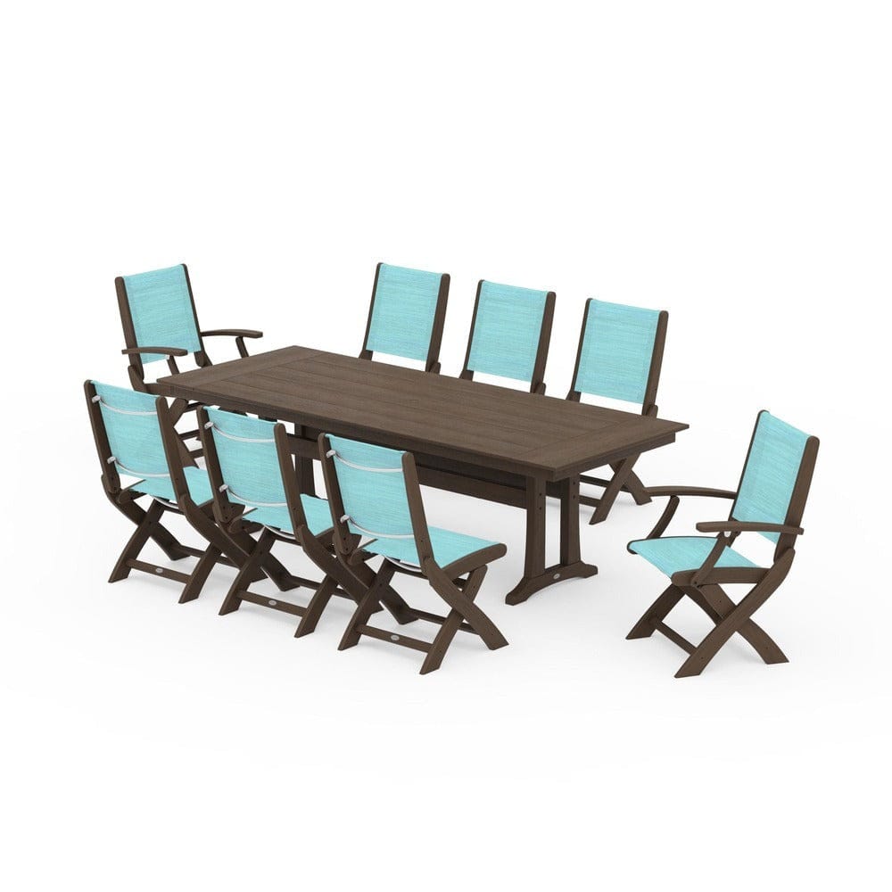 POLYWOOD® - Coastal 9-Piece Folding Dining Chair Farmhouse Dining Set with Trestle Legs - PWS1447