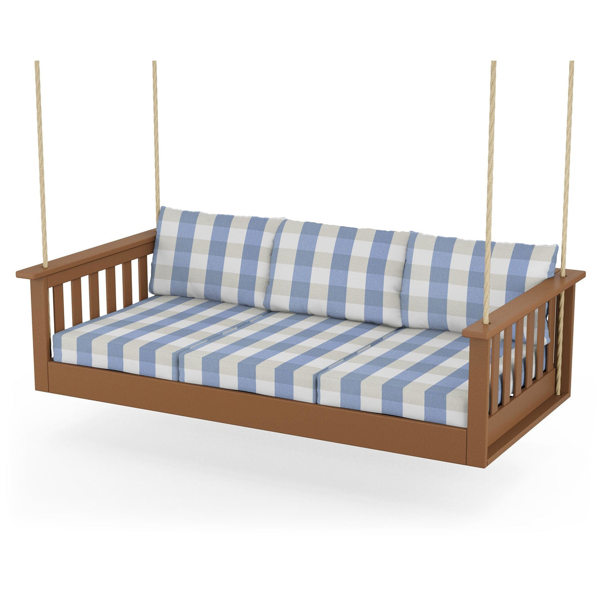 Vineyard Daybed Swing - Teak / Buffalo Plaid Sky Blue