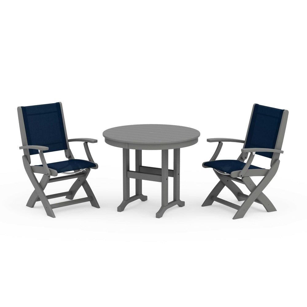 POLYWOOD® - Coastal Folding Chair 3-Piece Round Dining Set - PWS1328 Outdoor Furniture POLYWOOD®
