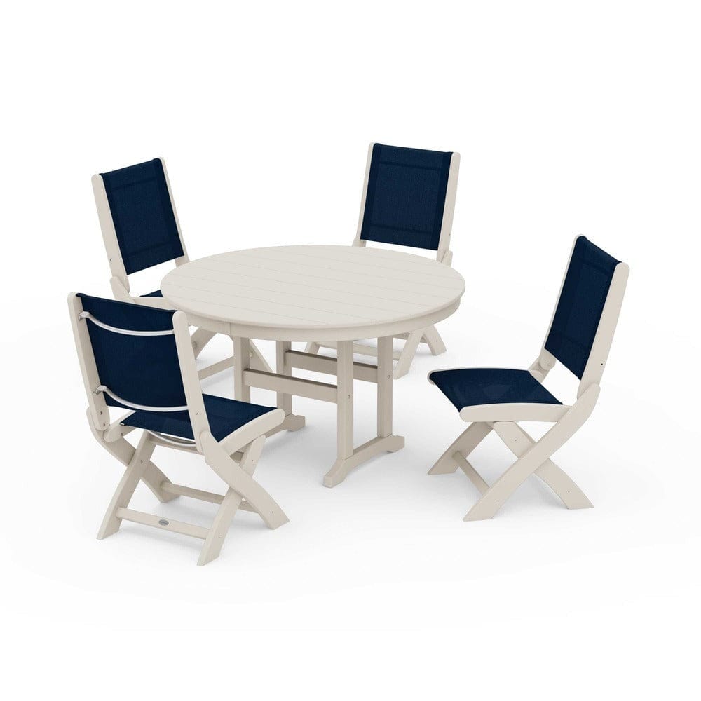 POLYWOOD® - Coastal Folding Side Chair 5-Piece Round Dining Set - PWS1358