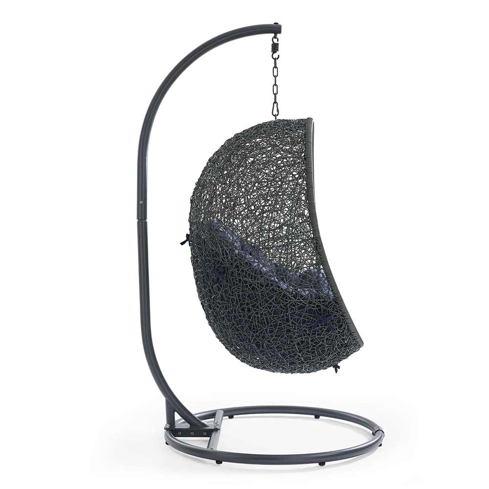 Modway - Hide Outdoor Patio Swing Chair With Stand & Grey/Navy Cushion Egg Chair Modway