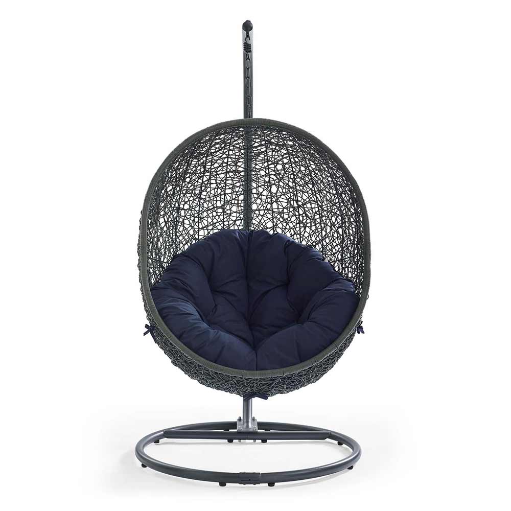 Modway - Hide Outdoor Patio Swing Chair With Stand & Grey/Navy Cushion Egg Chair Modway