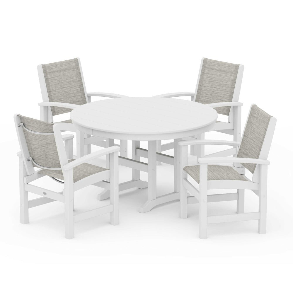POLYWOOD® - Coastal 5-Piece Round Farmhouse Dining Set - PWS155 Outdoor Furniture POLYWOOD®