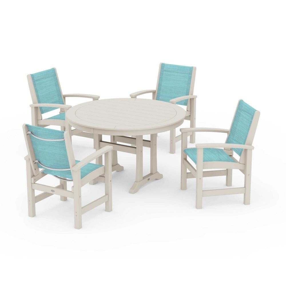POLYWOOD® - Coastal 5-Piece Round Dining Set with Trestle Legs - PWS1119