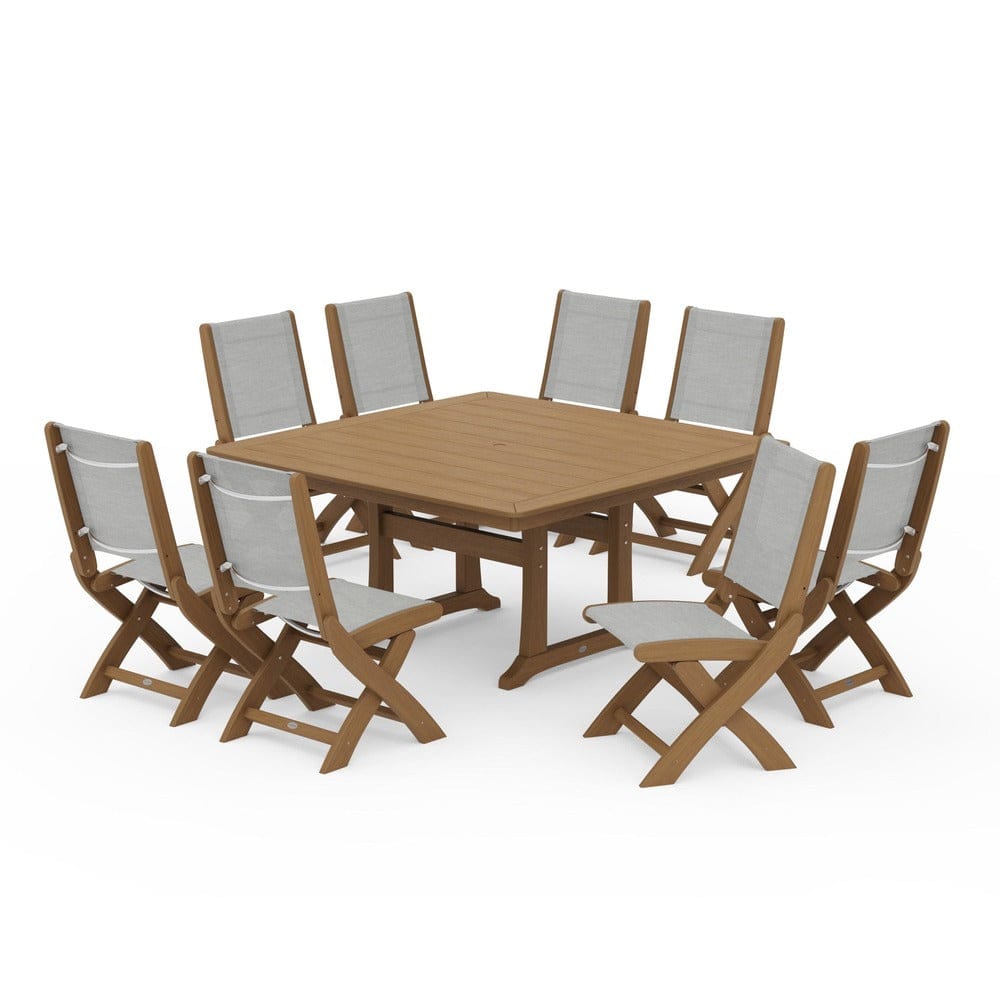 POLYWOOD® - Coastal Folding Side Chair 9-Piece Dining Set with Trestle Legs - PWS1113
