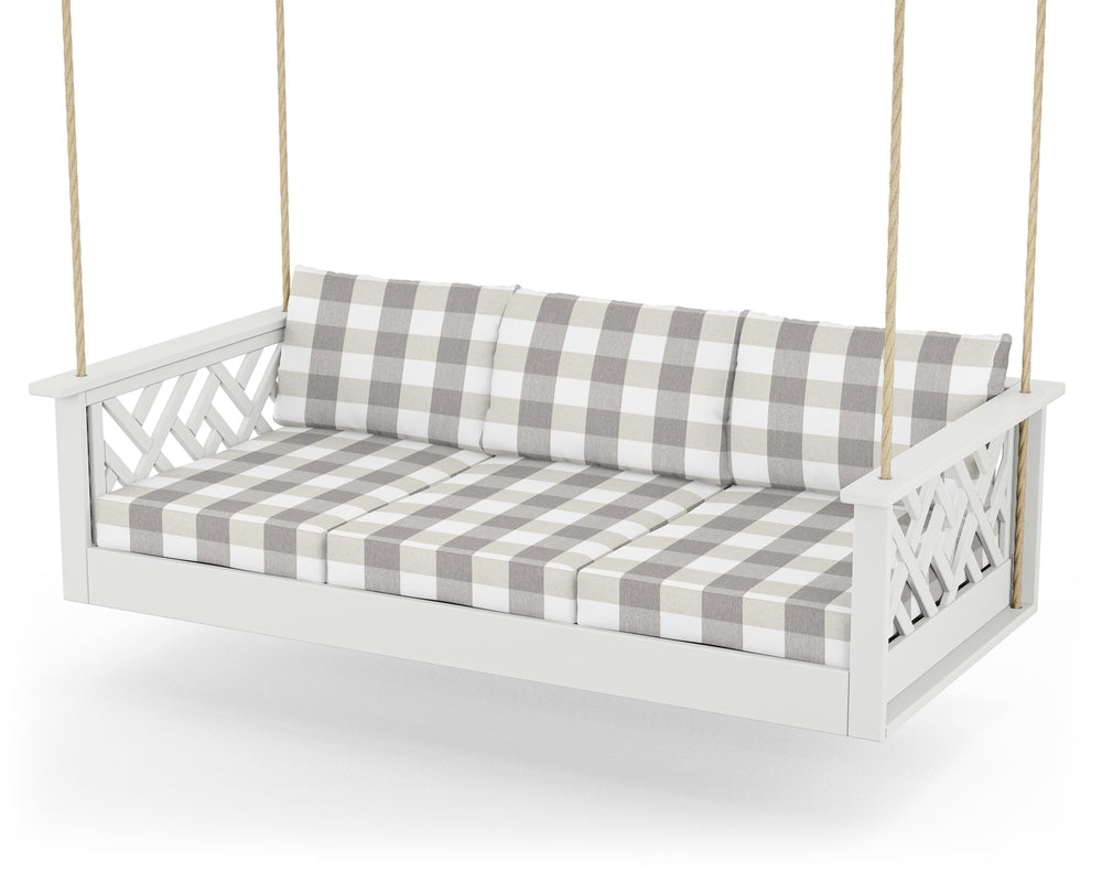 Chippendale Daybed Swing - White / Buffalo Plaid Grey Mist