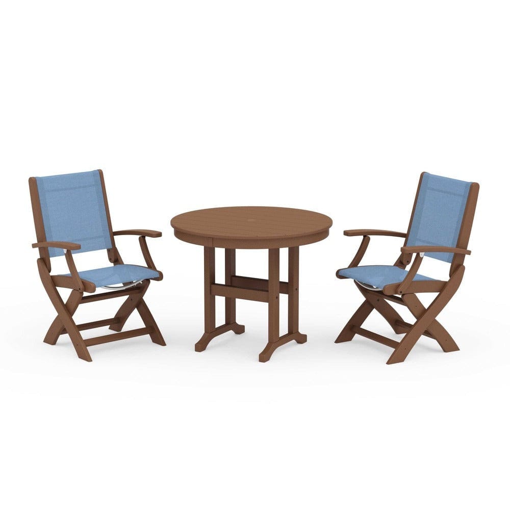 POLYWOOD® - Coastal Folding Chair 3-Piece Round Dining Set - PWS1328 Outdoor Furniture POLYWOOD®
