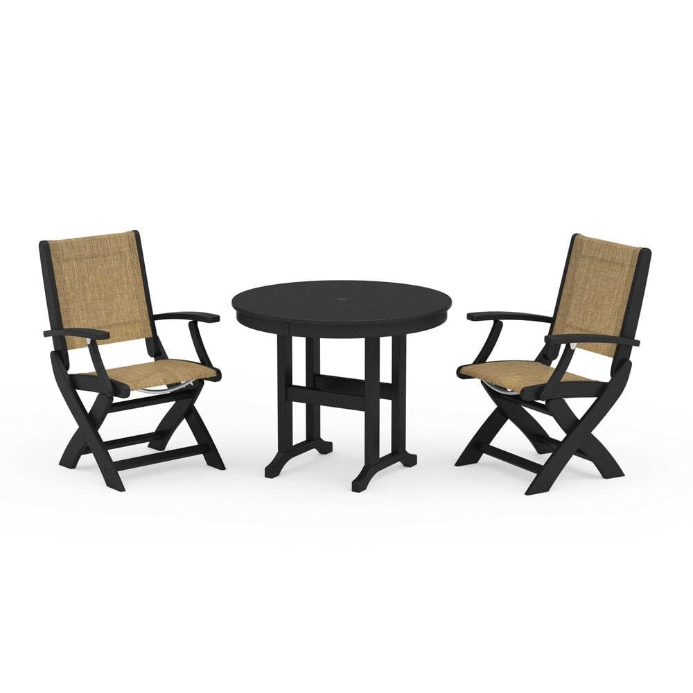 POLYWOOD® - Coastal Folding Chair 3-Piece Round Dining Set - PWS1328 Outdoor Furniture POLYWOOD®