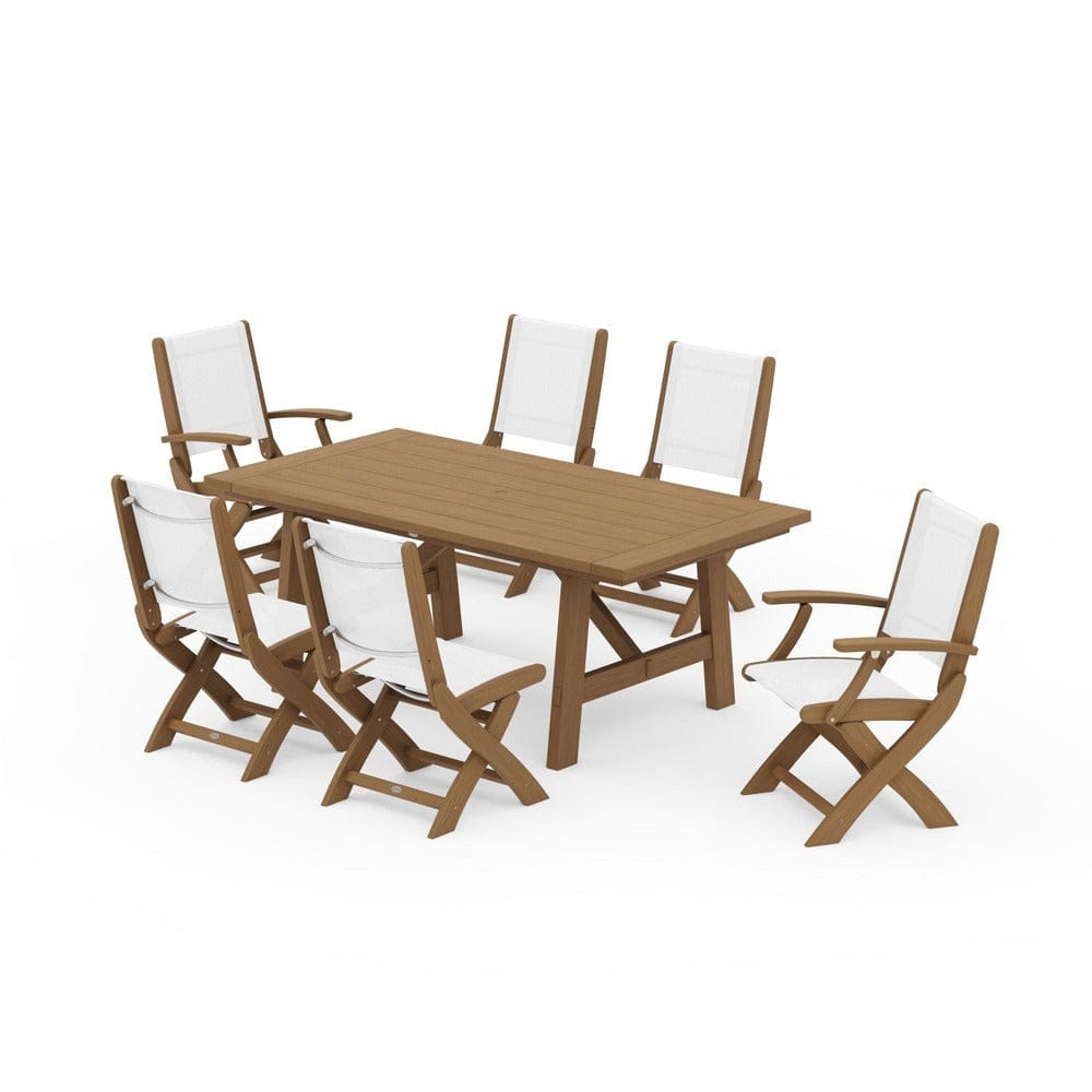 POLYWOOD® - Coastal Folding Chair 7-Piece Rustic Farmhouse Dining Set - PWS1078