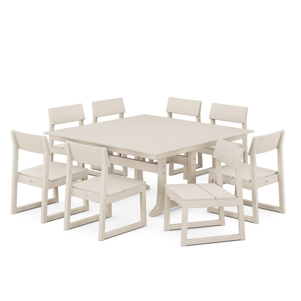 POLYWOOD® Edge 9-Piece Farmhouse Trestle Dining Set - PWS736-1 Outdoor Furniture POLYWOOD®