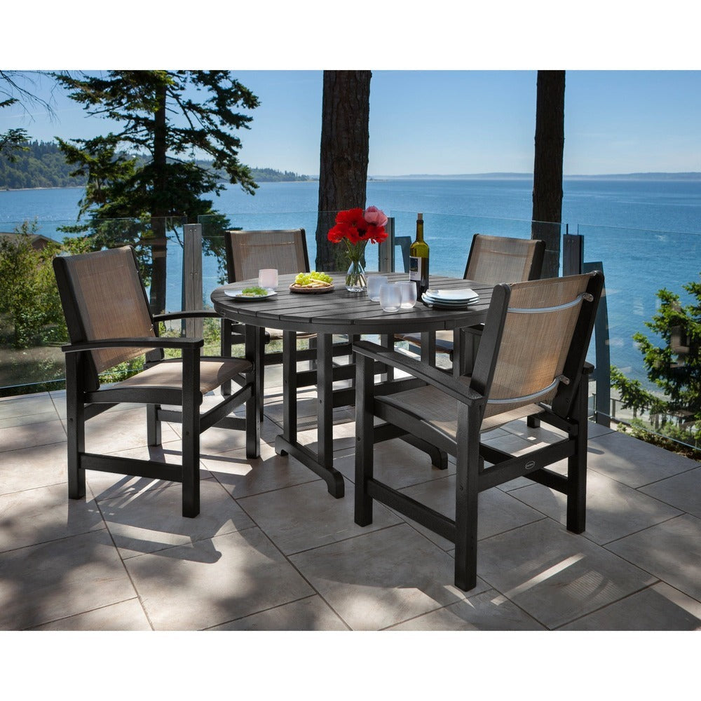 POLYWOOD® - Coastal 5-Piece Round Farmhouse Dining Set - PWS155 Outdoor Furniture POLYWOOD®