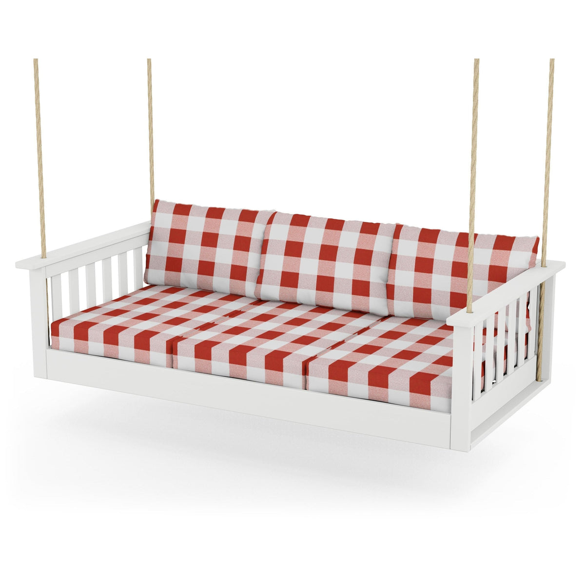 Vineyard Daybed Swing - White / Buffalo Plaid Crimson