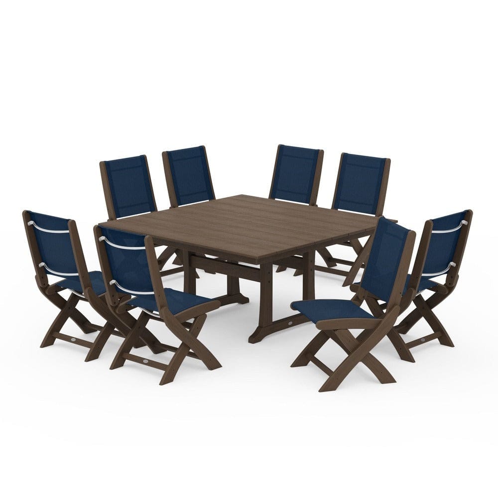 POLYWOOD® - Coastal Folding Side Chair 9-Piece Dining Set with Trestle Legs - PWS1113