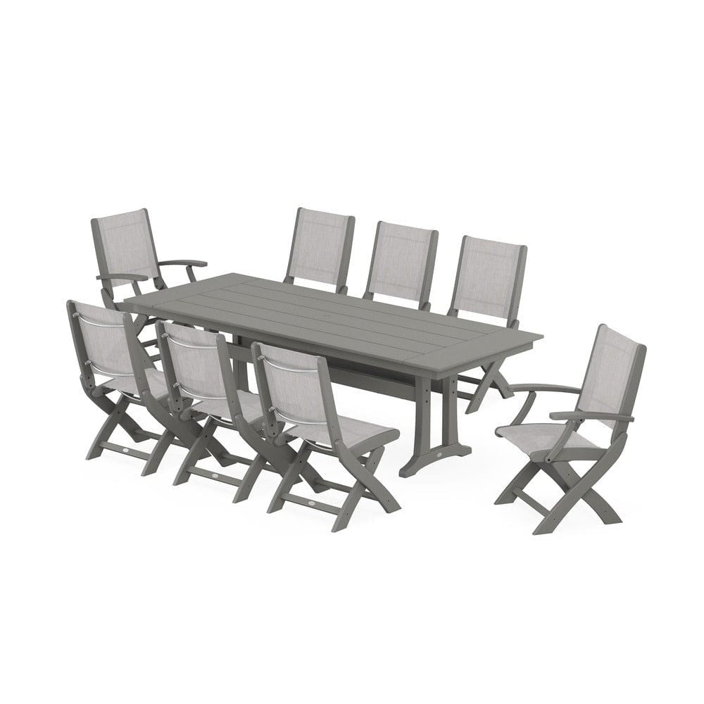 POLYWOOD® - Coastal 9-Piece Folding Dining Chair Farmhouse Dining Set with Trestle Legs - PWS1447