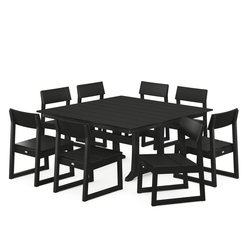POLYWOOD® Edge 9-Piece Farmhouse Trestle Dining Set - PWS736-1 Outdoor Furniture POLYWOOD®