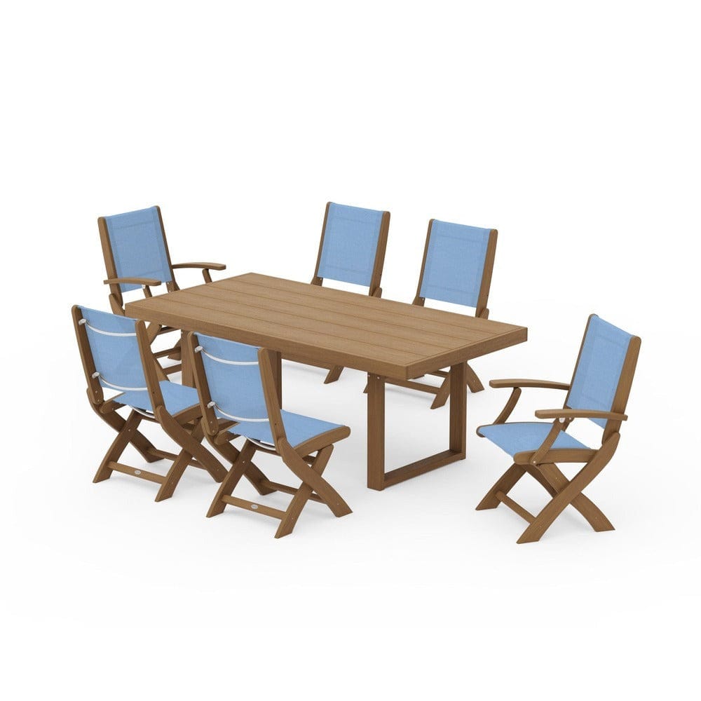 POLYWOOD® - Coastal Folding Chair 7-Piece Dining Set with Trestle Legs - PWS871