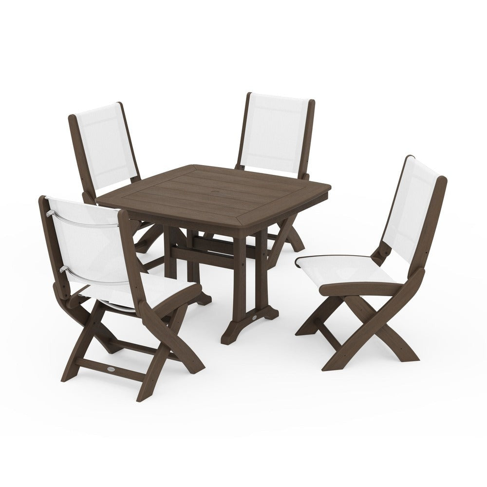 POLYWOOD® - Coastal Folding Side Chair 5-Piece Dining Set with Trestle Legs - PWS968
