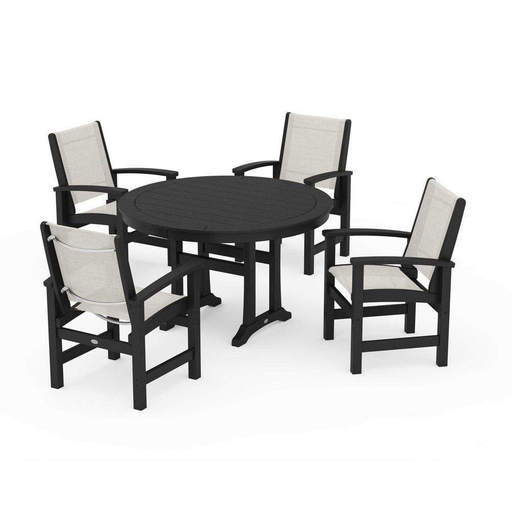 POLYWOOD® - Coastal 5-Piece Round Dining Set with Trestle Legs - PWS1119
