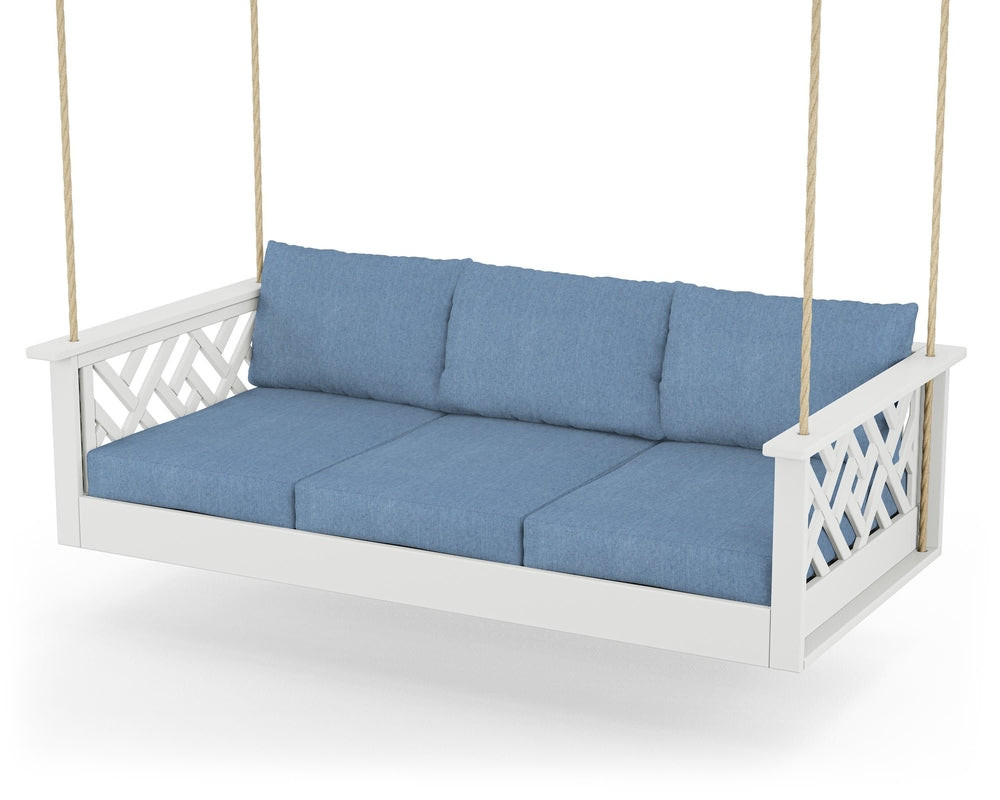 Chippendale Daybed Swing - White / Sky Blue