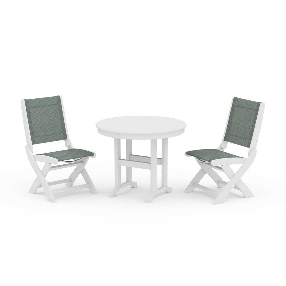 POLYWOOD® - Coastal Folding Side Chair 3-Piece Round Dining Set - PWS1329