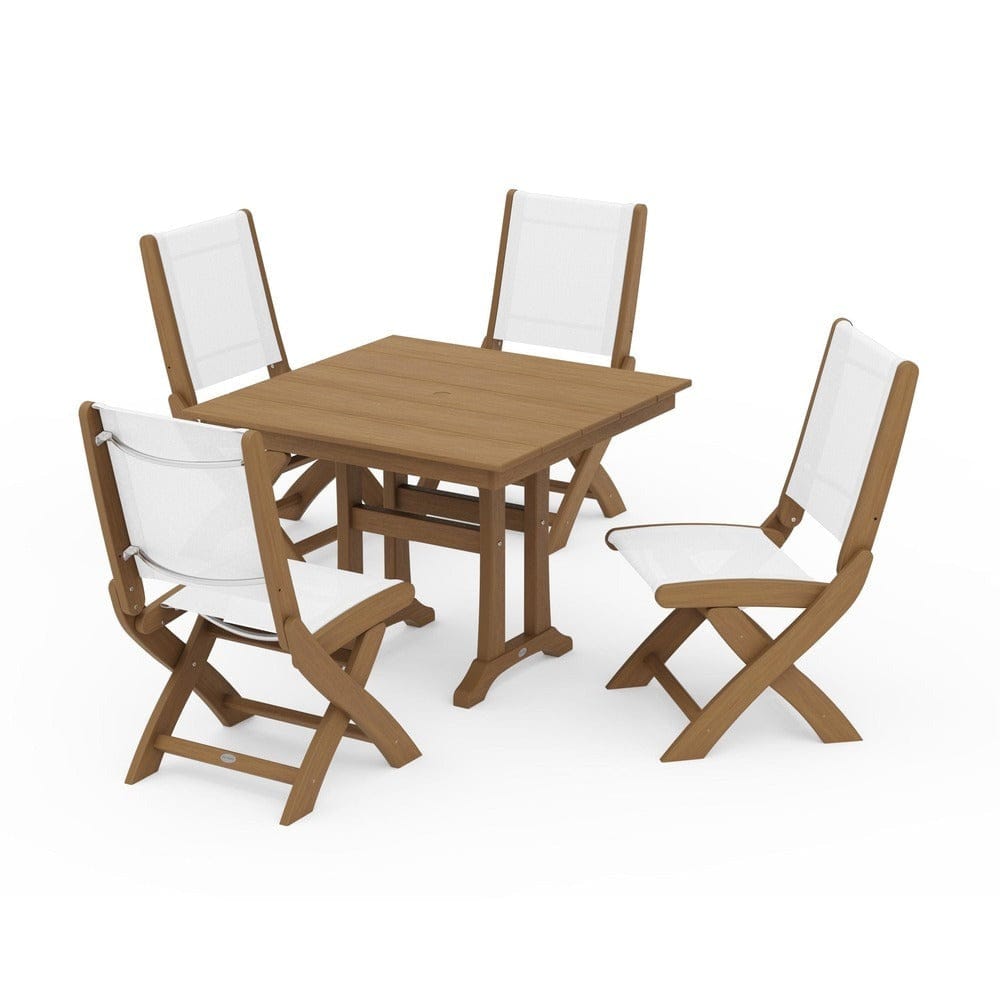 POLYWOOD® - Coastal Folding Side Chair 5-Piece Farmhouse Dining Set With Trestle Legs - PWS946