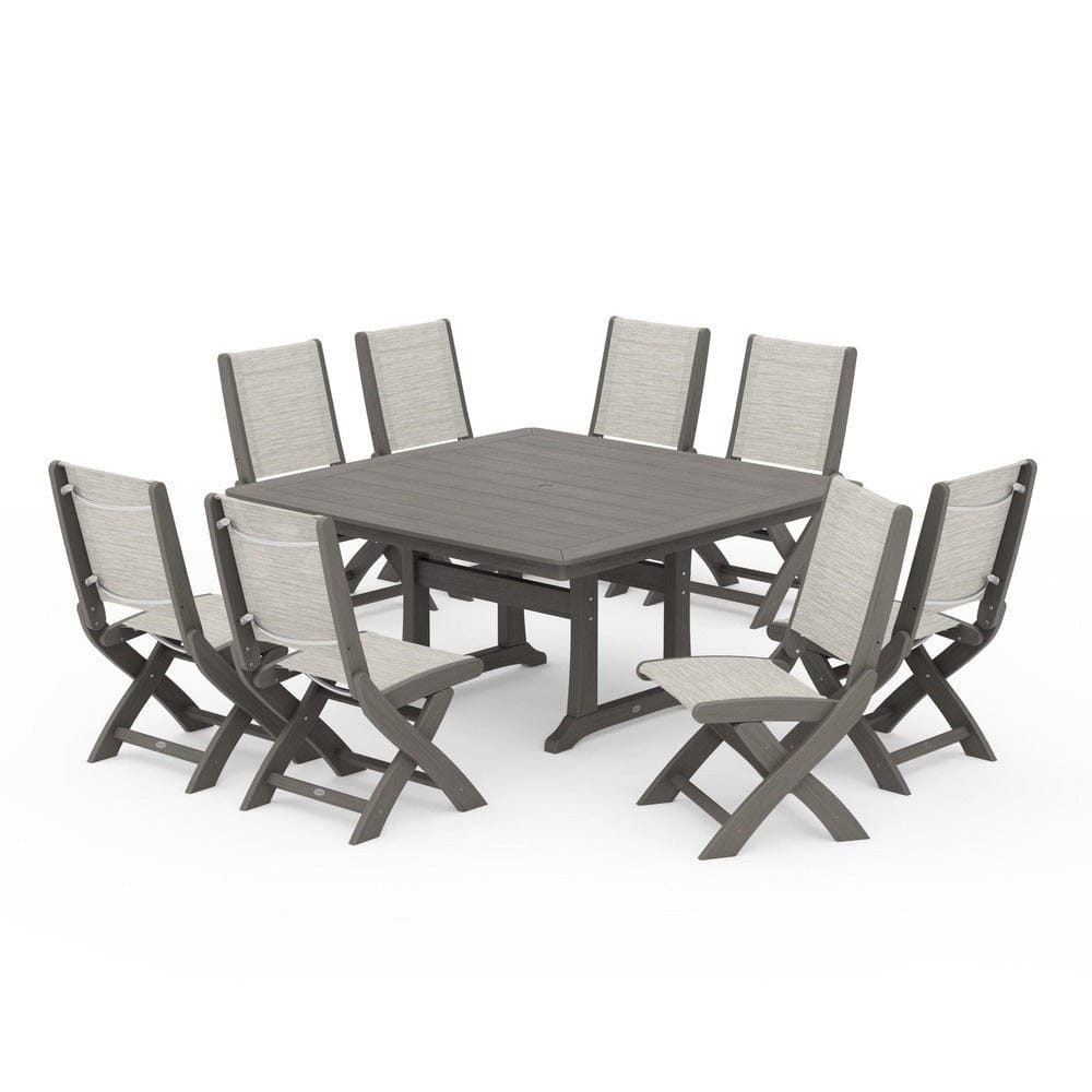 POLYWOOD® - Coastal Folding Side Chair 9-Piece Dining Set with Trestle Legs - PWS1113