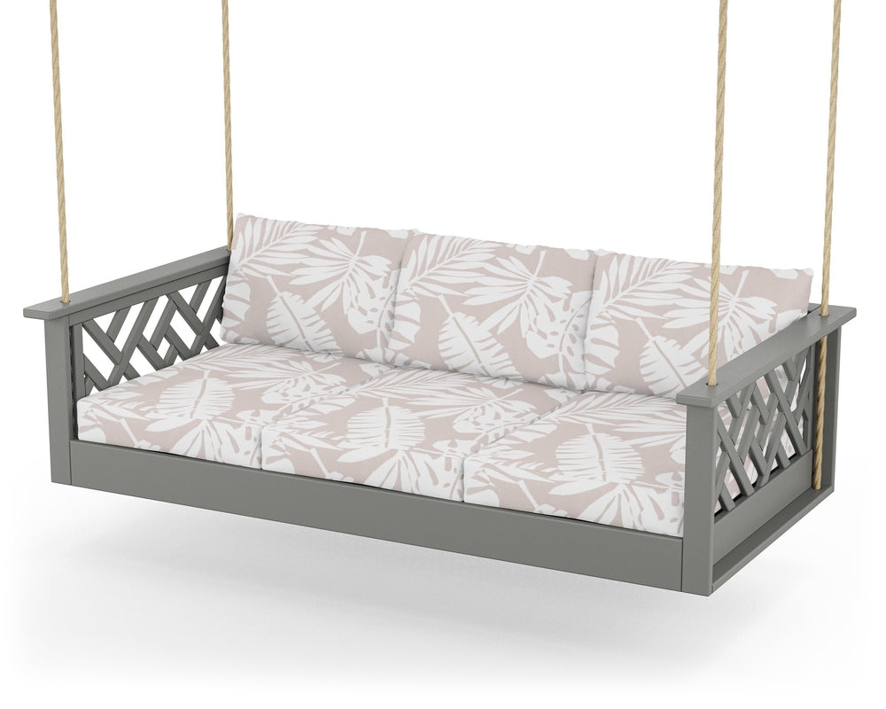 Chippendale Daybed Swing - Slate Grey / Leaf Dune Burlap