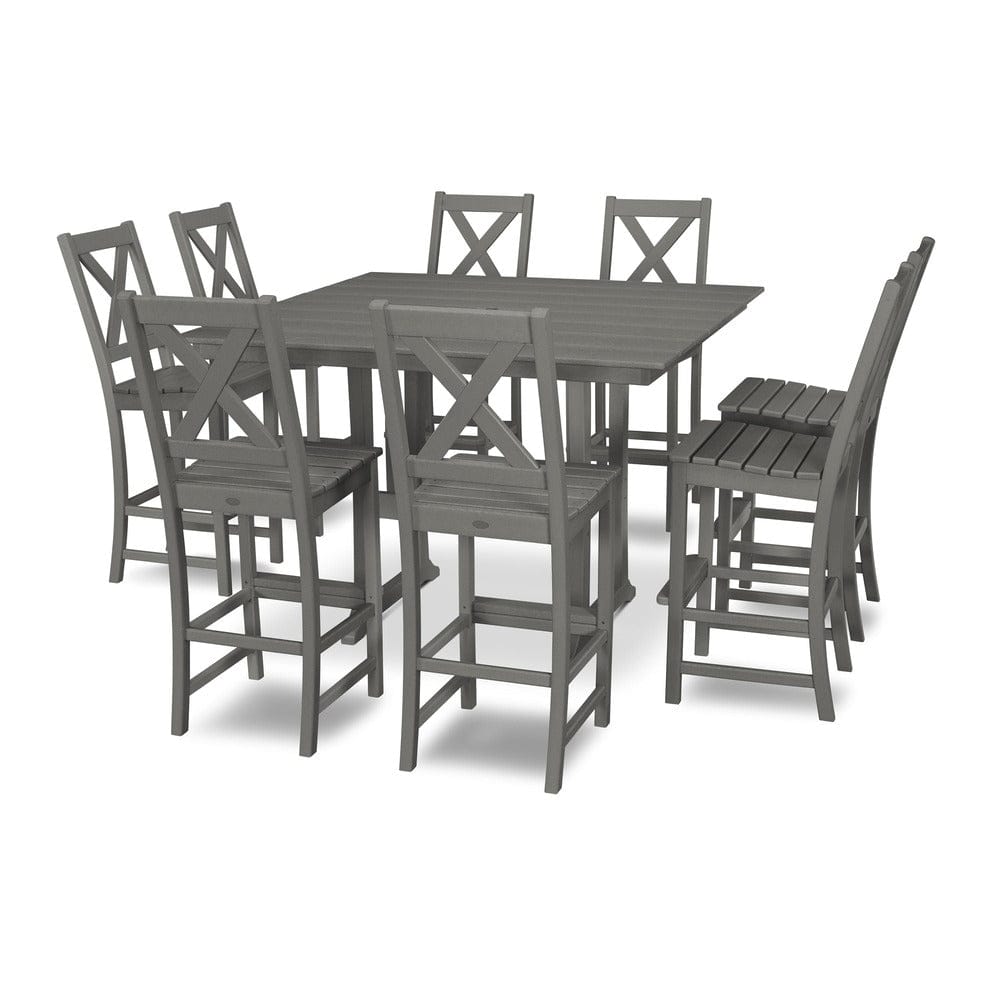 POLYWOOD® Braxton 9-Piece Farmhouse Trestle Bar Set - Slate Grey PWS514-1-GY