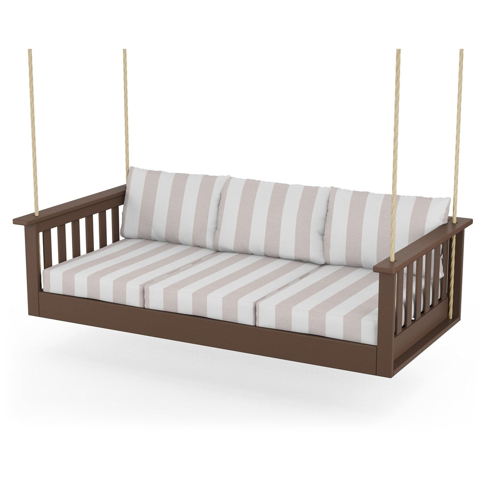 Vineyard Daybed Swing - Mahogany / Cabana Stripe Dune Burlap