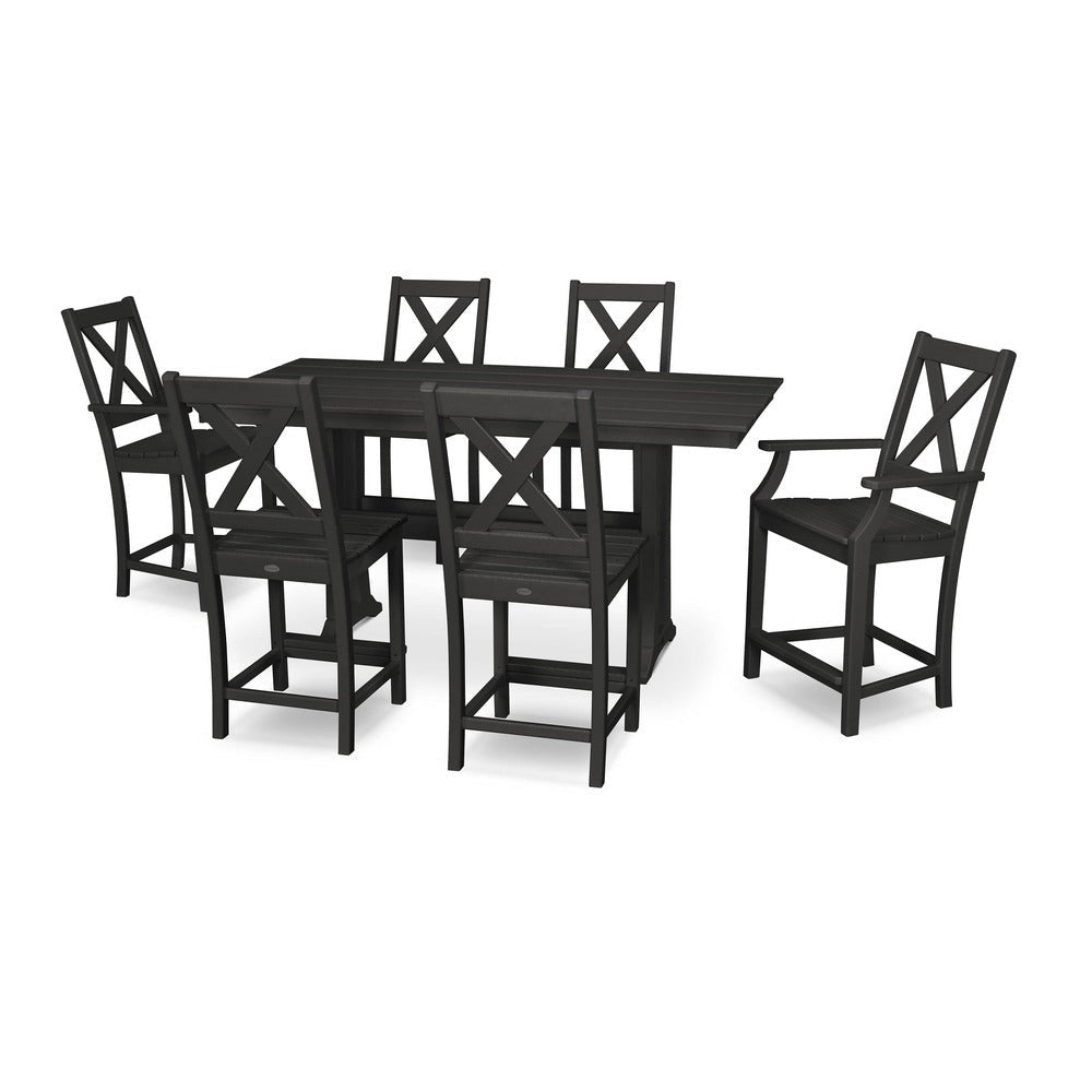 POLYWOOD® Braxton 7-Piece Farmhouse Trestle Counter Set - Black PWS510-1-BL