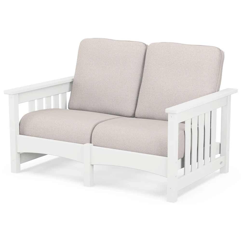 POLYWOOD® Outdoor Furniture White / Dune Burlap POLYWOOD® - Club Mission Loveseat - PWCMC47GY