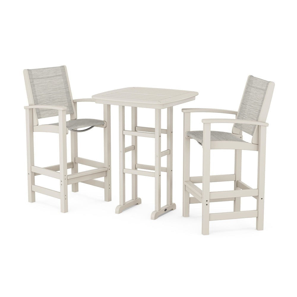 POLYWOOD® Outdoor Furniture Sand / Birch Sling POLYWOOD® Coastal 3-Piece Bar Set - PWS156