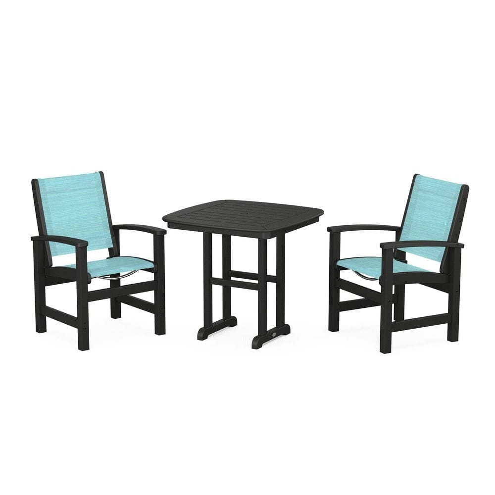 POLYWOOD® Outdoor Furniture Black / Dupioni Aquamarine Sling POLYWOOD® - Coastal 3-Piece Dining Set - PWS1205