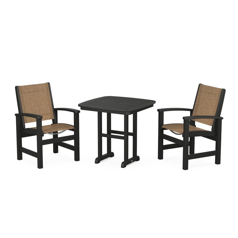 POLYWOOD® Outdoor Furniture Black / Burlap Sling POLYWOOD® - Coastal 3-Piece Dining Set - PWS1205