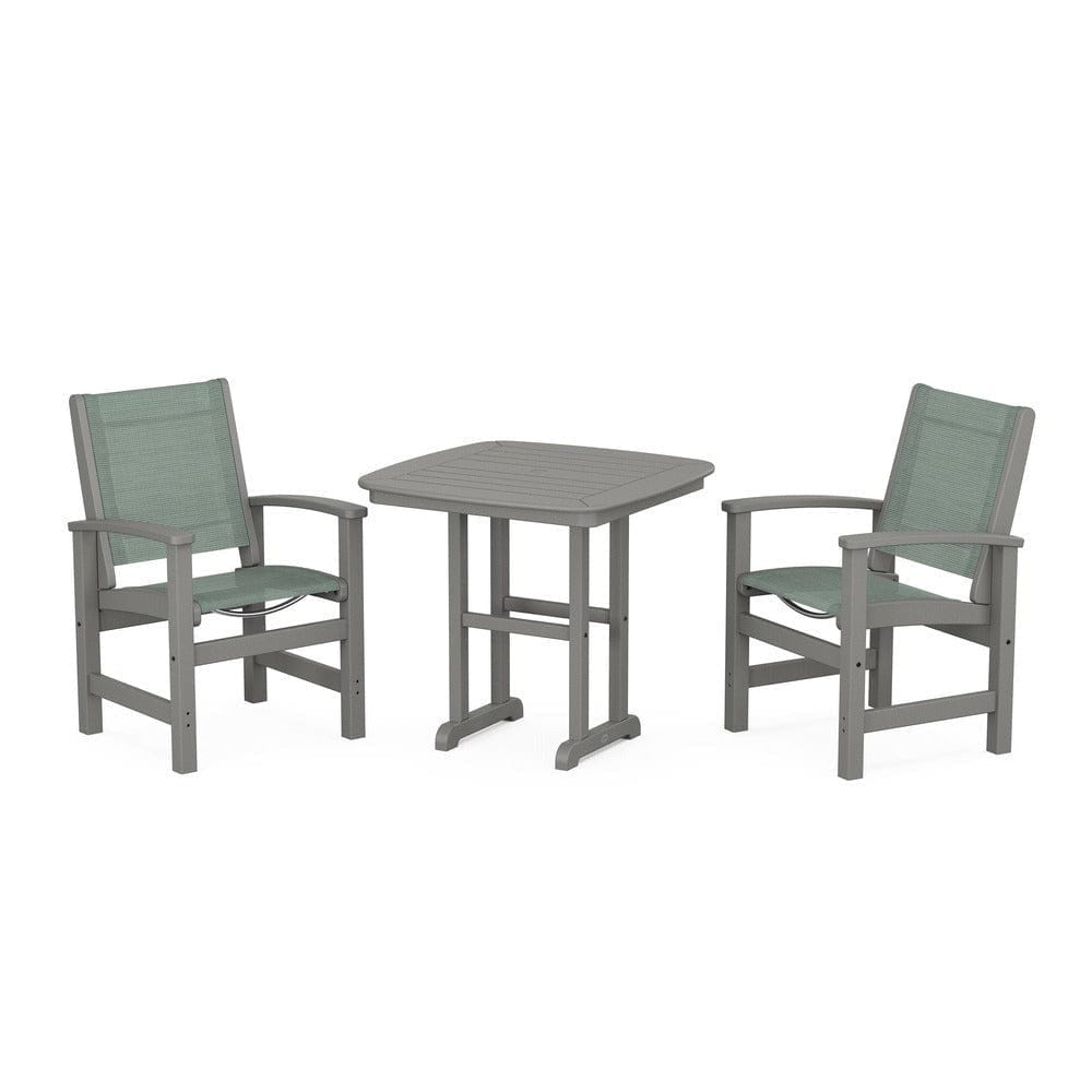 POLYWOOD® Outdoor Furniture Slate Grey / Dupioni Sea Mist Sling POLYWOOD® - Coastal 3-Piece Dining Set - PWS1205