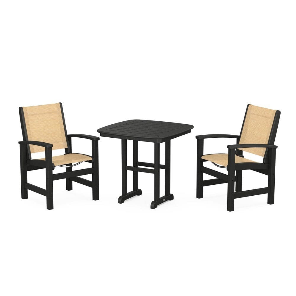 POLYWOOD® Outdoor Furniture Black / Dupioni Apricot Sling POLYWOOD® - Coastal 3-Piece Dining Set - PWS1205