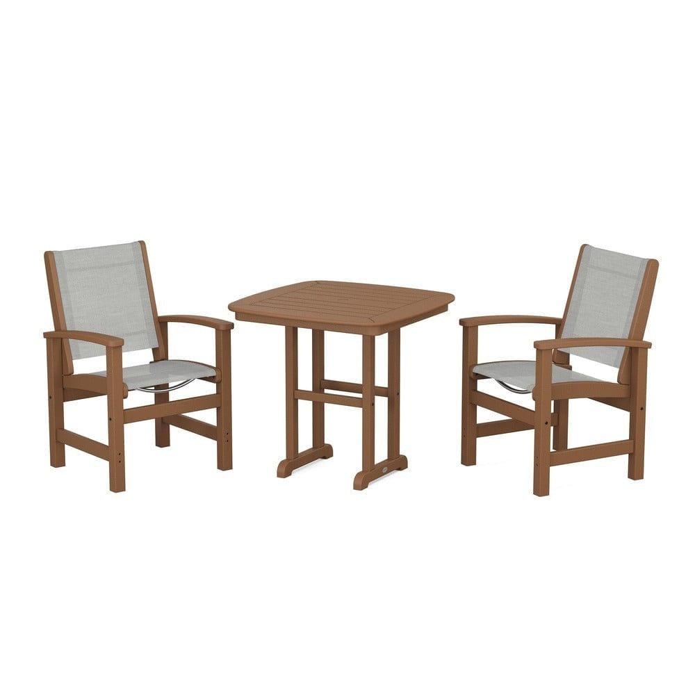 POLYWOOD® Outdoor Furniture Teak / Metallic Sling POLYWOOD® - Coastal 3-Piece Dining Set - PWS1205