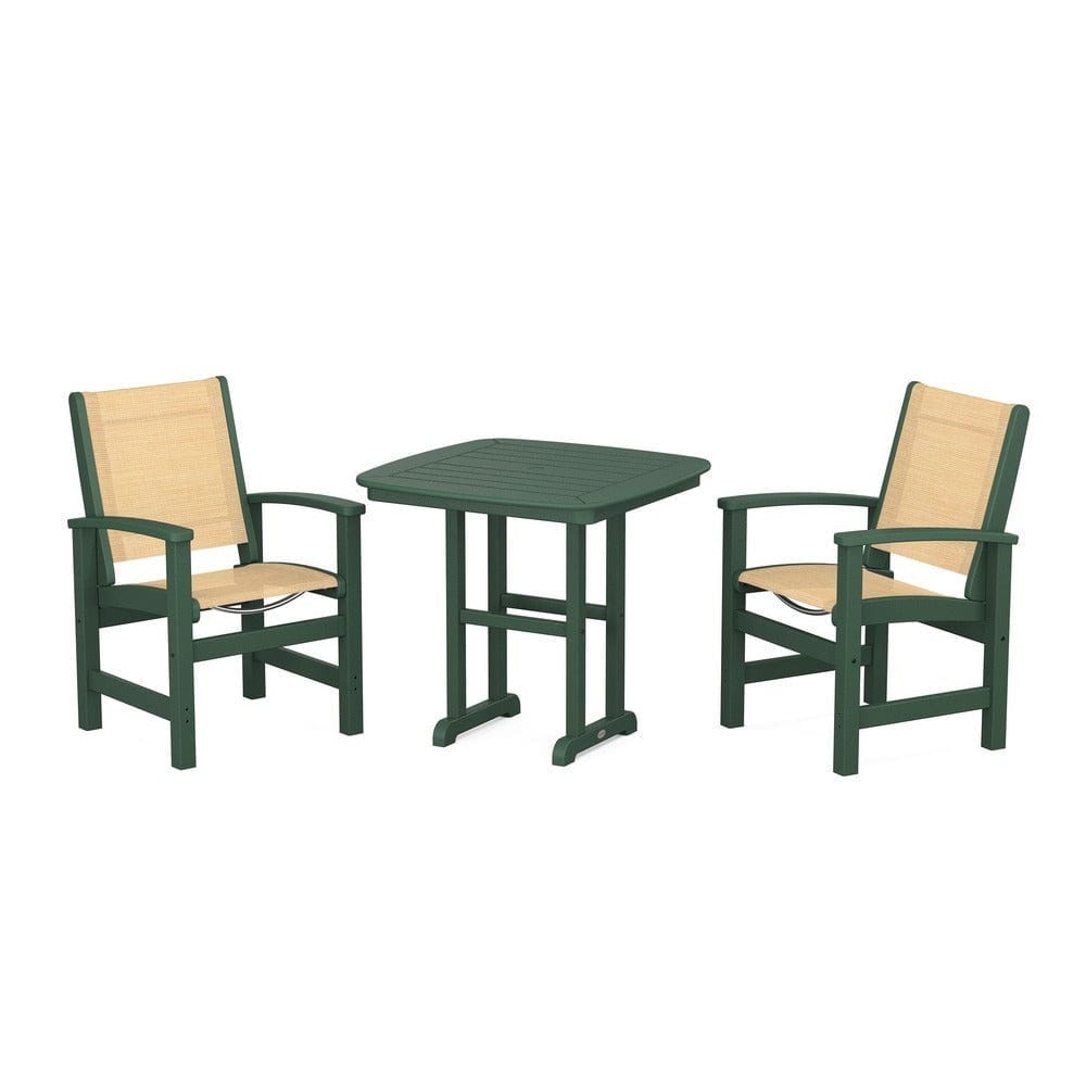 POLYWOOD® Outdoor Furniture Green / Dupioni Apricot Sling POLYWOOD® - Coastal 3-Piece Dining Set - PWS1205